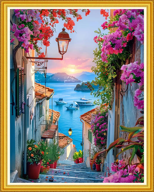 Magxvouy Cross Stitch Kits Stamped Full Range of Embroidery Kits,Cross Stitch Patterns Needlework Kits for Beginners 11CT Printed Kits&Seaside Scenery 16x20 inch