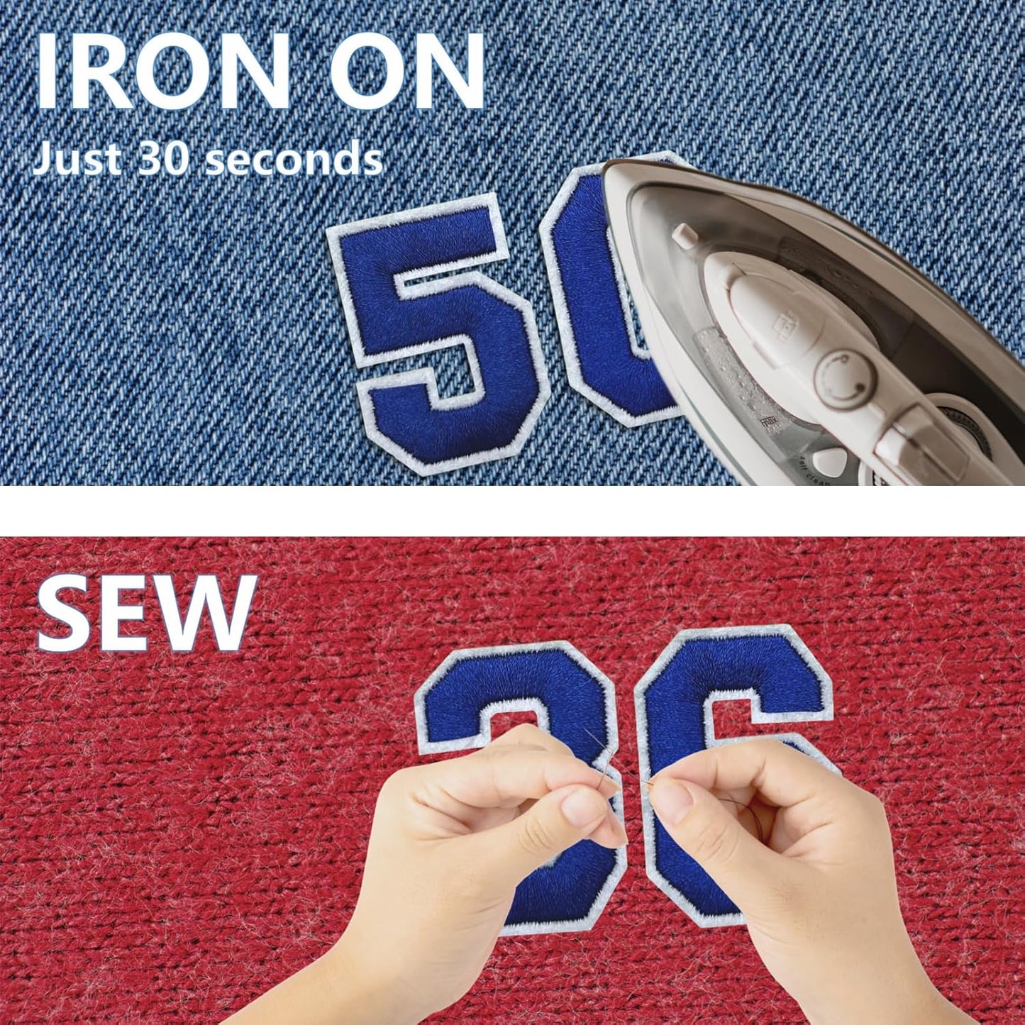 Number Iron On Patches, Numbers 0-9 Embroidery Applique Patch, DIY Decorative Heat Press Patches for Clothing Jeans Jackets Backpacks Hats (Blue 50 Pcs)