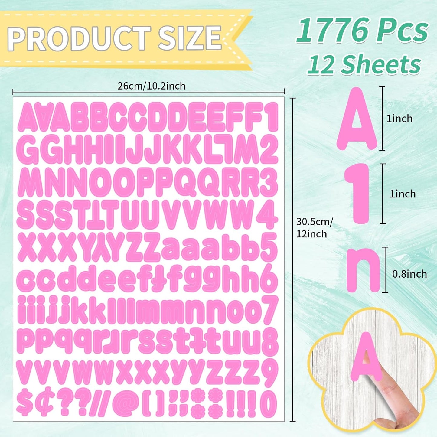 Alphabet Sticker, 1'' Pink Letter Stickers - 12 Sheets, Self-Adhesive Vinyl Mailbox Numbers & Letters for Bulletin Boards, Classroom & Home Decor