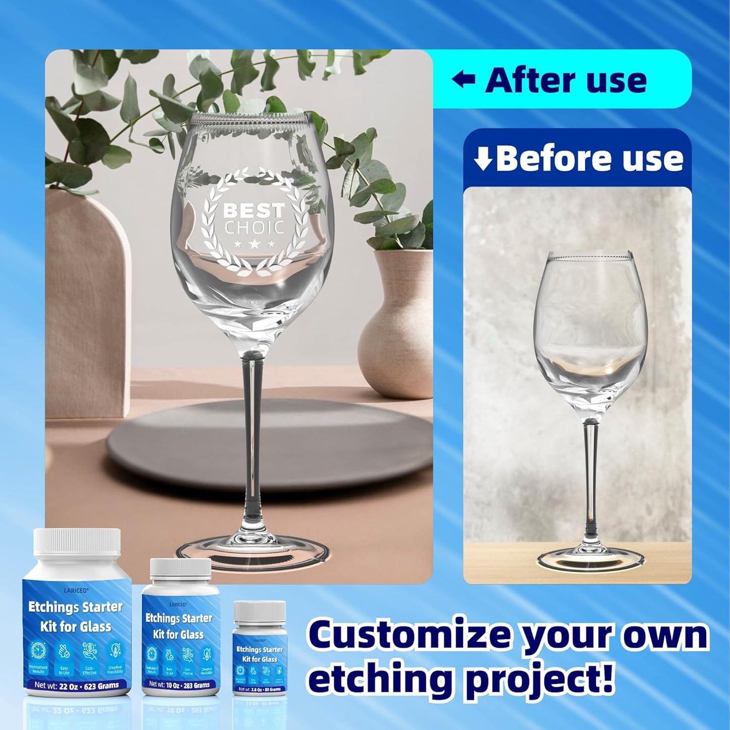 2.8 oz Glassware Etching Kit Creates Permanent Etched Patterns, Etch Starter Kit for Glass, Art Mirrors Frosted Tool for Mirrors, Windows, Glass Etching Starter Medium for Intricate Designs