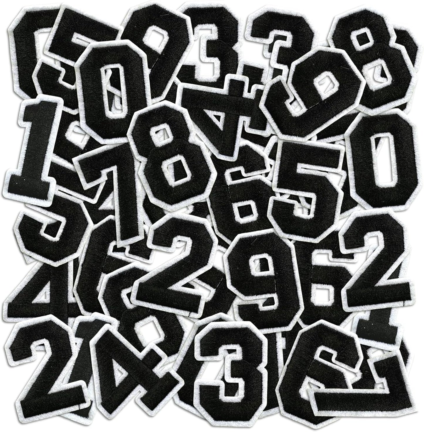 Number Iron On Patches, Numbers 0-9 Embroidery Applique Patch, DIY Decorative Heat Press Patches for Clothing Jeans Jackets Backpacks Hats (Black 50 Pcs)