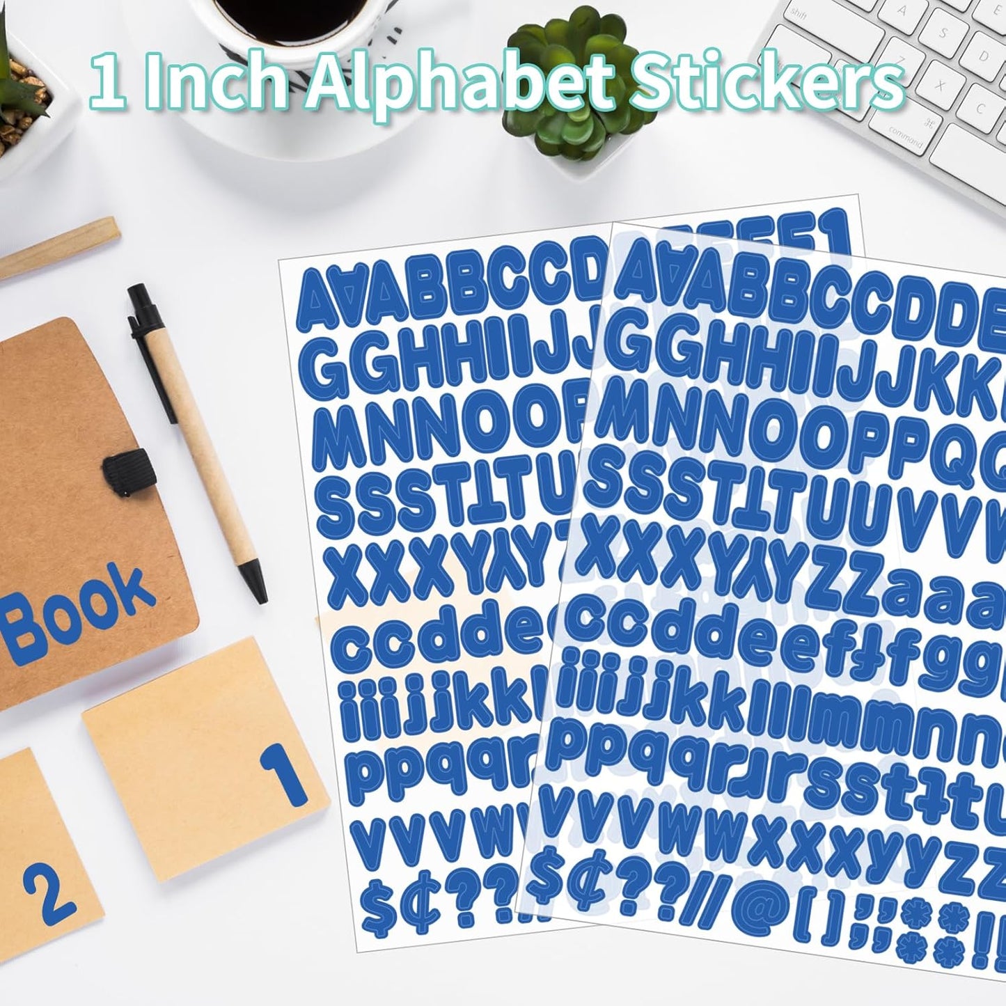 Alphabet Stickers, 1''Inch 12 Sheets Blue Letter Stickers Self-Adhesive Vinyl for Mailbox Numbers, Bulletin Boards & Home Decor