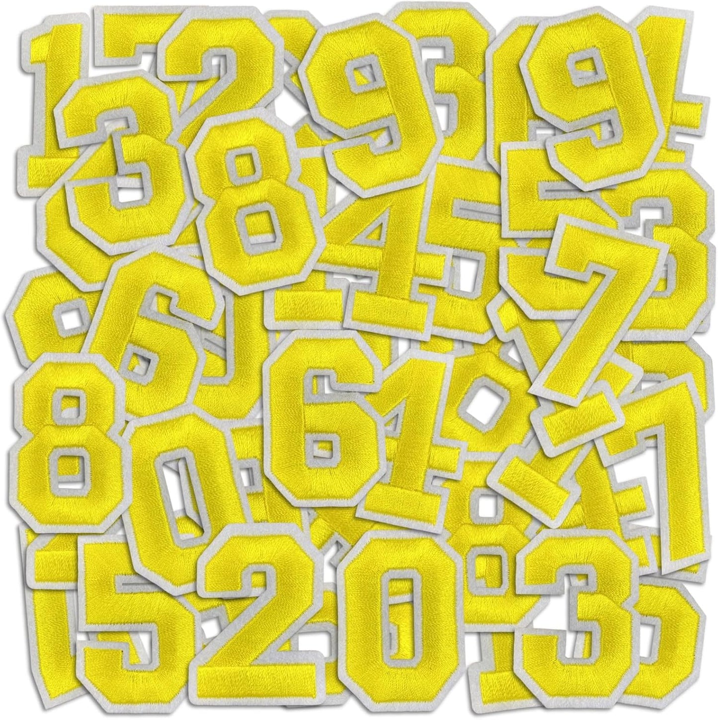 Number Iron On Patches, Numbers 0-9 Embroidery Applique Patch, DIY Decorative Heat Press Patches for Clothing Jeans Jackets Backpacks Hats (Yellow 50 Pcs)