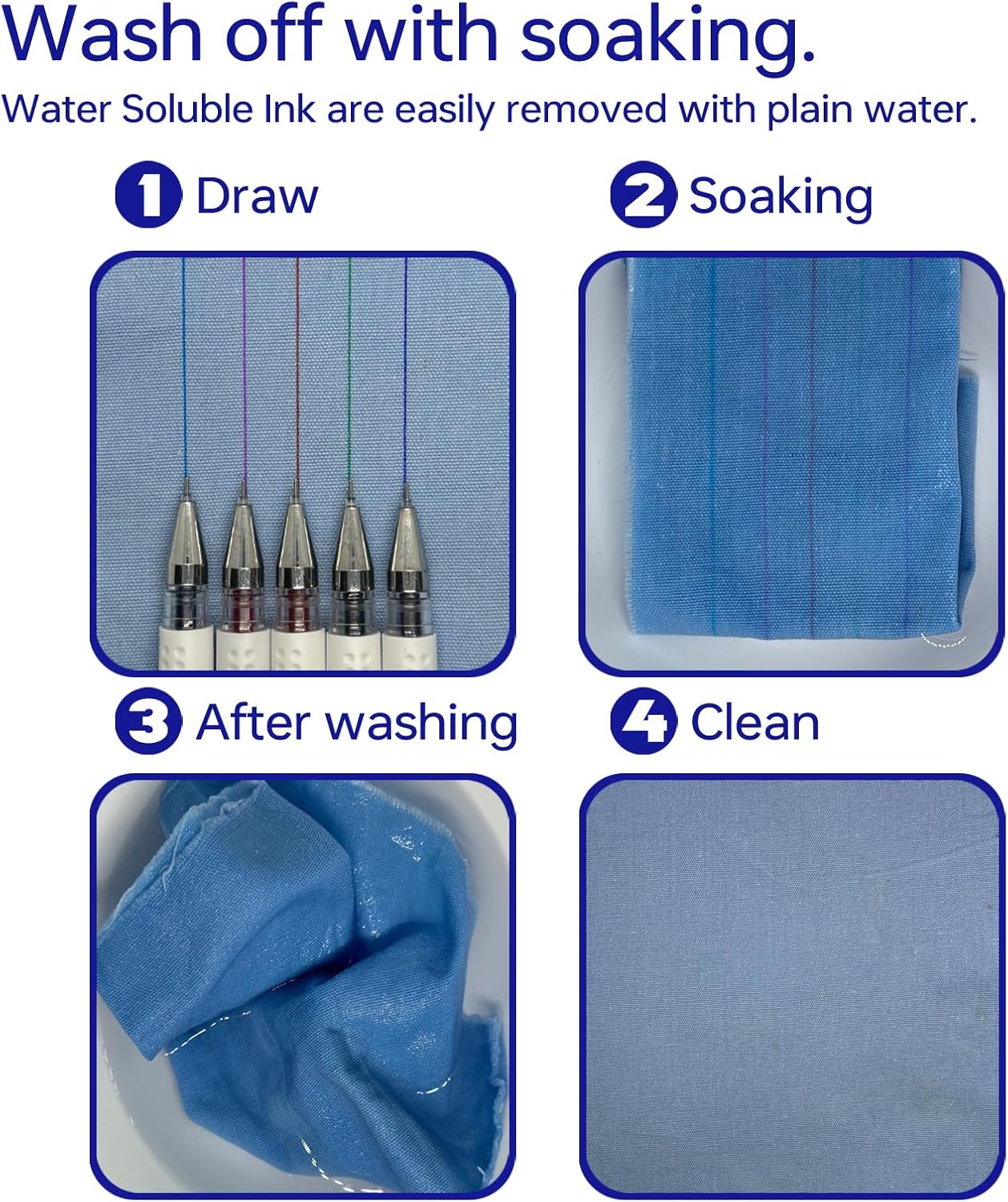 5 Colors Water Erasable Fabric Marking Pen with 20 Refills for Cross Stitch, Embroidery, Sewing, Quilting DIY (red,rose, blue, green, purple)