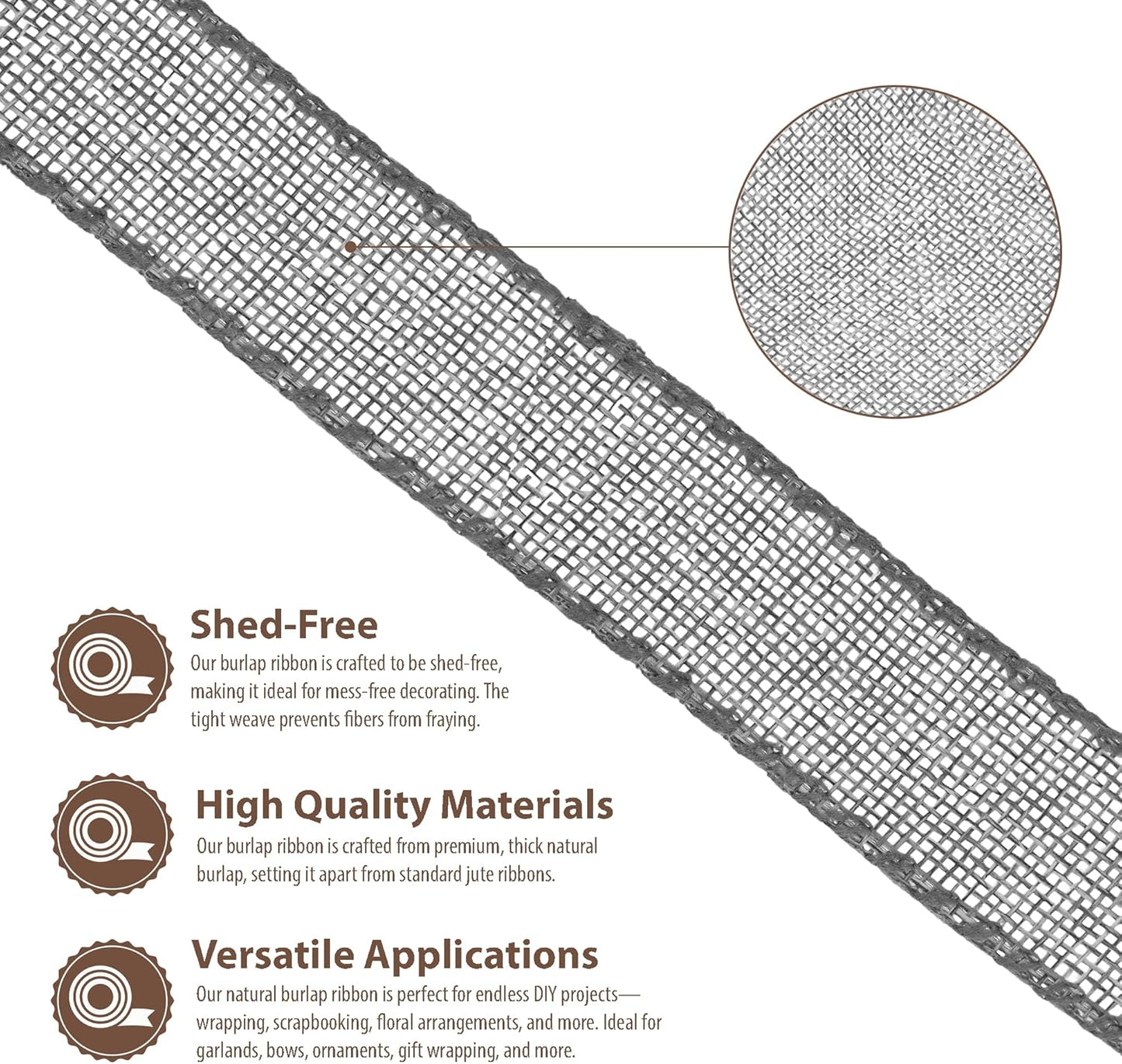 Mandala Crafts Gray Burlap Wired Ribbon 1 Inches Wide Jute Ribbons for Crafts - 10 Yds Roll Rustic Burlap Wrap Trim Ribbons for Wreaths Bows Party Decoration