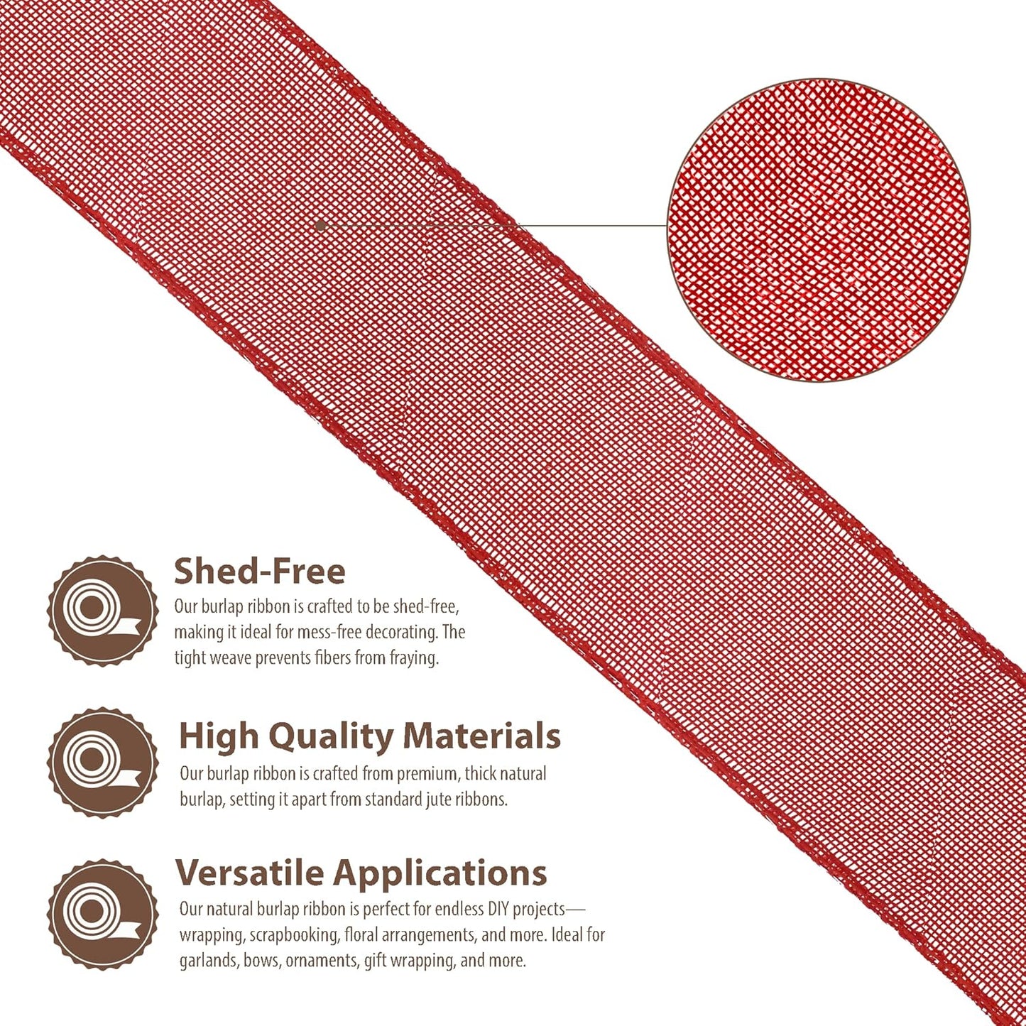 Mandala Crafts Red Burlap Wired Ribbon 2 Inches Wide Jute Ribbons for Crafts - 10 Yds Roll Rustic Burlap Wrap Trim Ribbons for Wreaths Bows Party Decoration