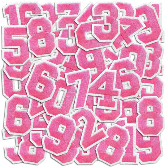 Number Iron On Patches, Numbers 0-9 Embroidery Applique Patch, DIY Decorative Heat Press Patches for Clothing Jeans Jackets Backpacks Hats (Pink 50 Pcs)
