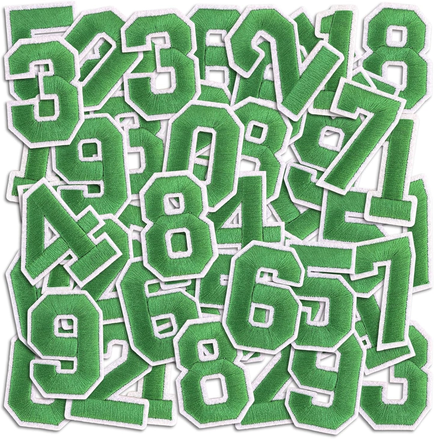 Number Iron On Patches, Numbers 0-9 Embroidery Applique Patch, DIY Decorative Heat Press Patches for Clothing Jeans Jackets Backpacks Hats (Green 50 Pcs)