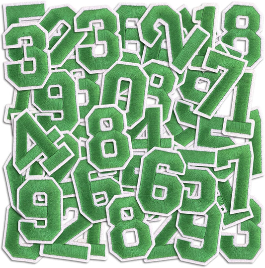 Number Iron On Patches, Numbers 0-9 Embroidery Applique Patch, DIY Decorative Heat Press Patches for Clothing Jeans Jackets Backpacks Hats (Green 50 Pcs)