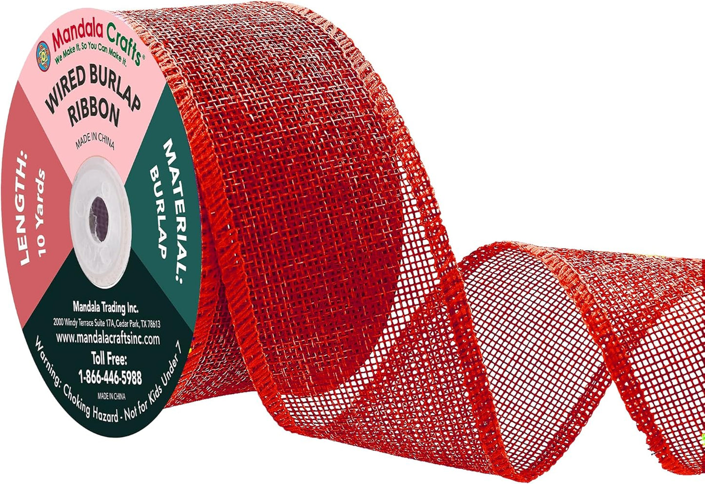 Mandala Crafts Red Burlap Wired Ribbon 2 Inches Wide Jute Ribbons for Crafts - 10 Yds Roll Rustic Burlap Wrap Trim Ribbons for Wreaths Bows Party Decoration