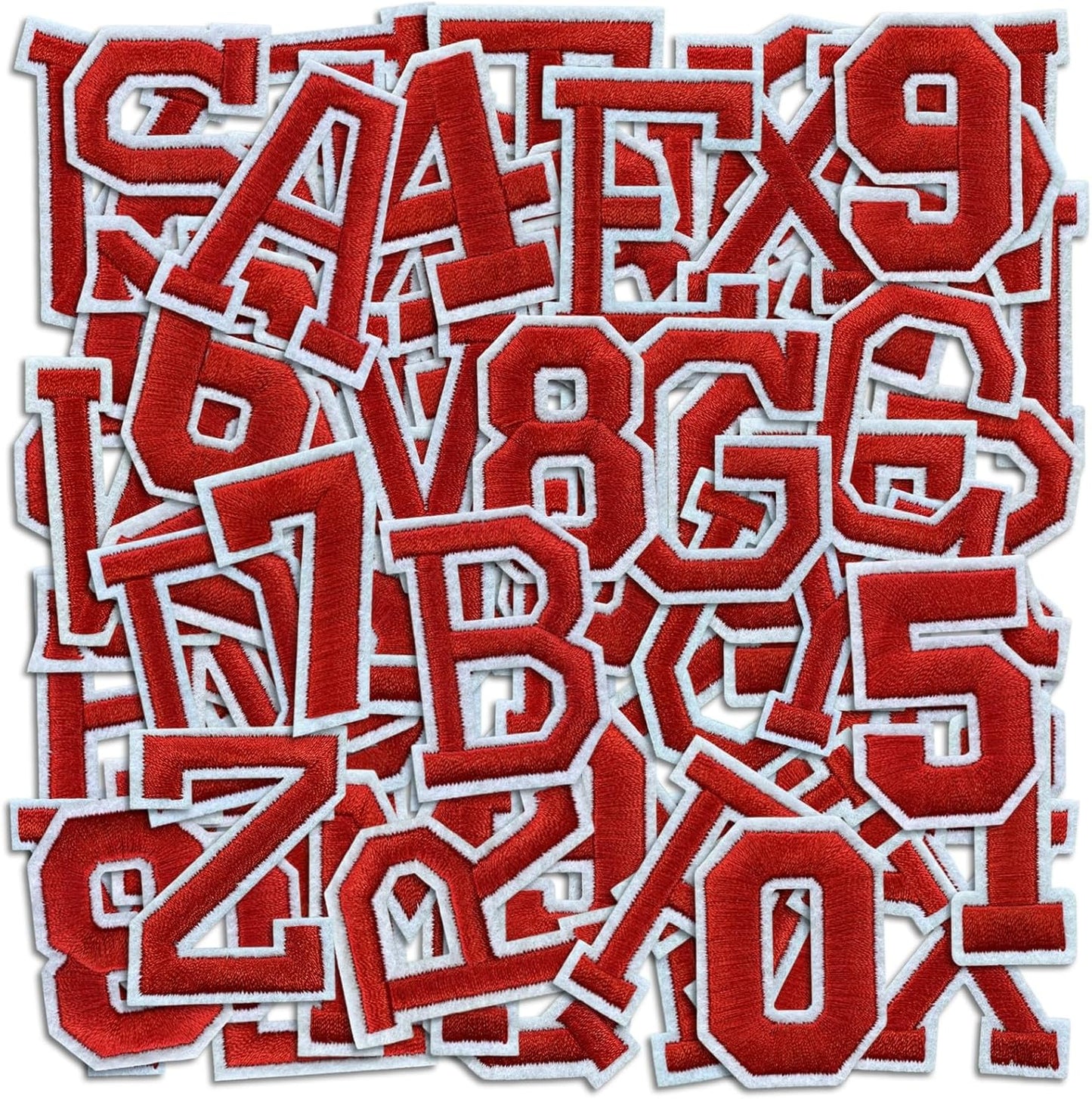 Letter and Number Iron On Patches, A-Z Alphabet and Numbers 0-9 Embroidery Applique Patch, DIY Decorative Heat Press Patches for Clothing Jeans Jackets Backpacks Hats (Red 72 Pcs)