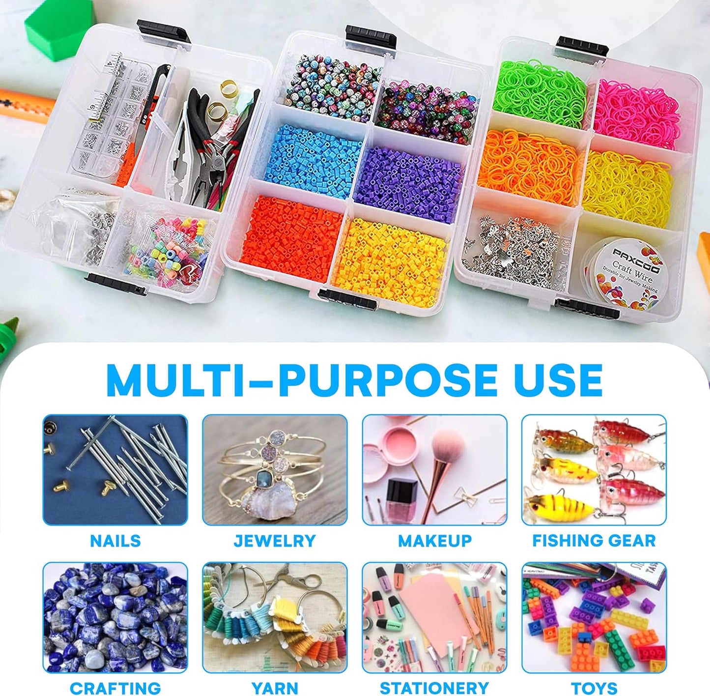 Bins & Things Clear 3-Tier Stackable Storage Containers with Lids - 18 Adjustable Compartments for Bead - Organizing Drawers for Jewelry, Kids Toys, Makeup